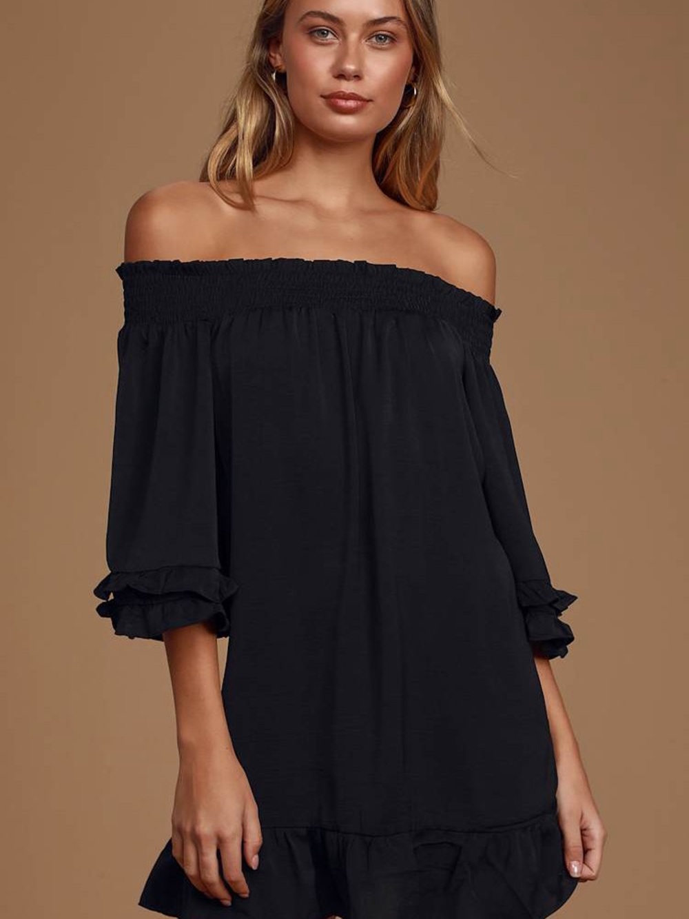 Lulu's Black Satin Off-The-Shoulder Swing Dress Size XL